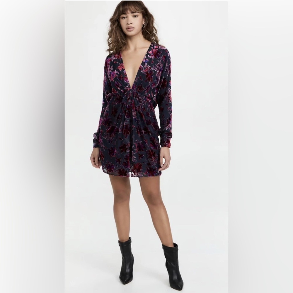 Rag & Bone Eloise Gathered Devoré Velvet Long Sleeve Mini Dress